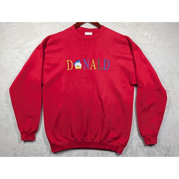 VTG 90s Disney Mickey & Co Embroidered Donald Duck Crewneck LARGE Sweatshirt Red - Picture 1 of 8
